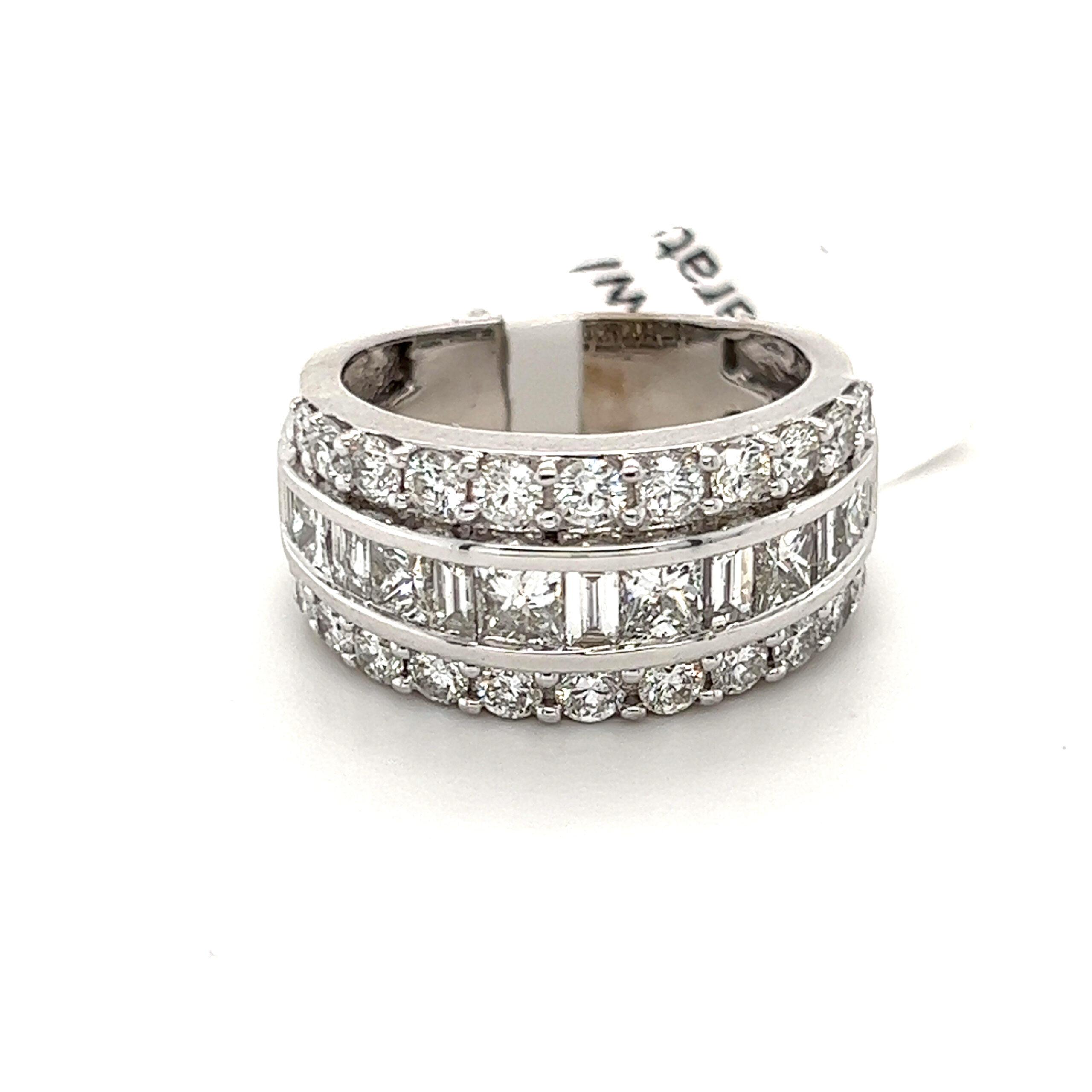 Baguette, Princess and Round diamond Anniversary Ring w/ Natural ...
