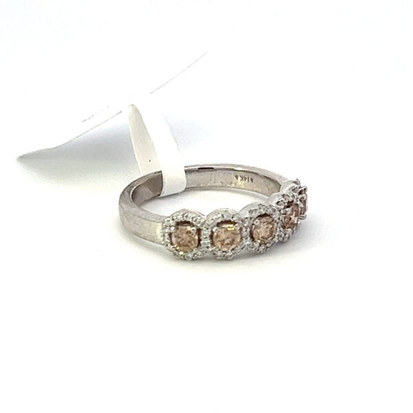 Natural Yellow Round Diamonds in a Halo Annniversary Ring