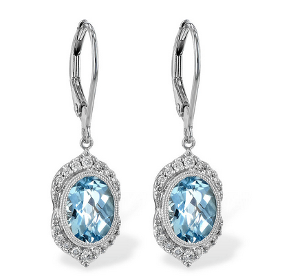 Natural Genuine Aquamarine & Diamonds 2.43 carats total weight Contemporary Earrings