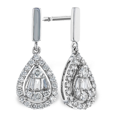 Natural Genuine Baguette & Round Diamonds .40 carats total weight Contemporary Earrings (14kt)