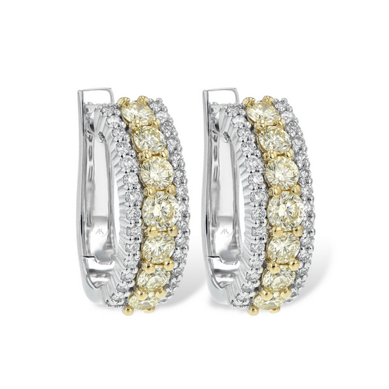 Natural Genuine Natural Yellow and White Round Diamonds 1.55 carats total weight Contemporary Earrings (14kt)