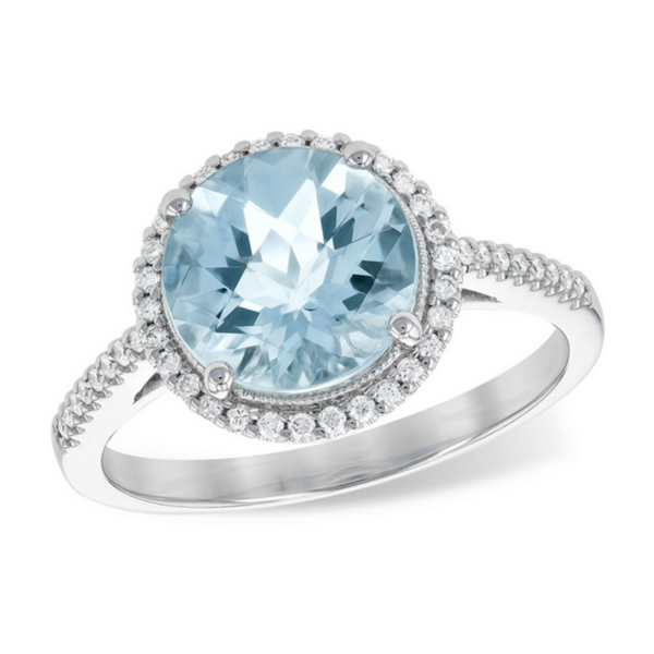 Natural Genuine Aquamarine & Diamonds 2.27 carats total weight Contemporary Design Ring (14kt)