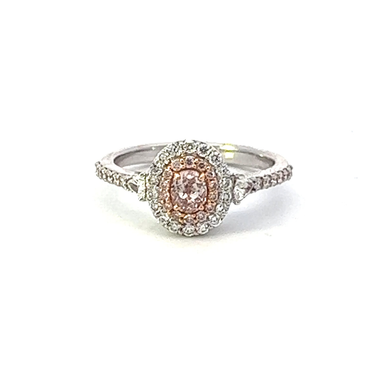 Fancy Natural Pink Oval Diamond Halo w/ white diamonds Engagement ring.