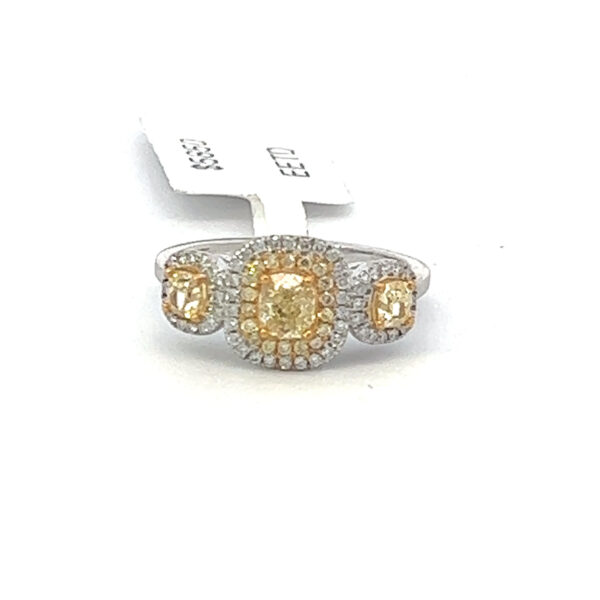 1.30 carats total weight of natural Cushion Cut yellow diamonds anniversary ring