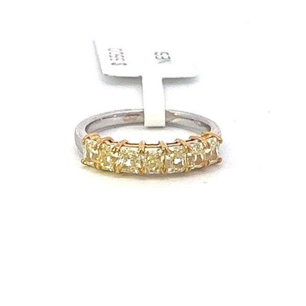 1.78 cts total Radiant cut yellow natural diamond Anniversary Ring