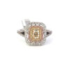 Natural canary yellow diamond .50 carats in the center that is accented with pink & yellow accent natural diamonds. .78 carats total weight. 18 kt white gold size 7.0.