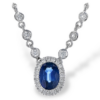 Genuine sapphire with natural diamonds Halo pendant 14 kt white gold