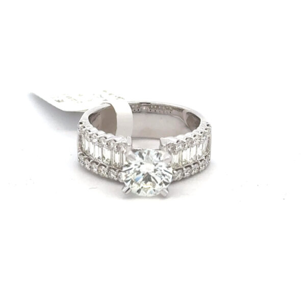 Engagement Ring with 3.22 cts tw Round Diamond w/ Baguette & Round Accents