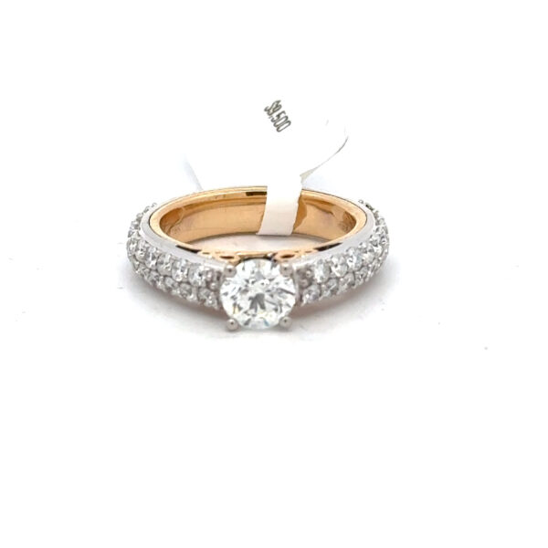 18 kt yellow gold & Platinum Pavee Diamond Engagement Ring with 2.32 cts tw Round Diamond w/ Round Accents