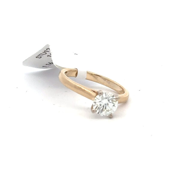 14 kt yellow gold Round Center Diamond 1.06 carat "Leaf" Solitaire Engagement Ring