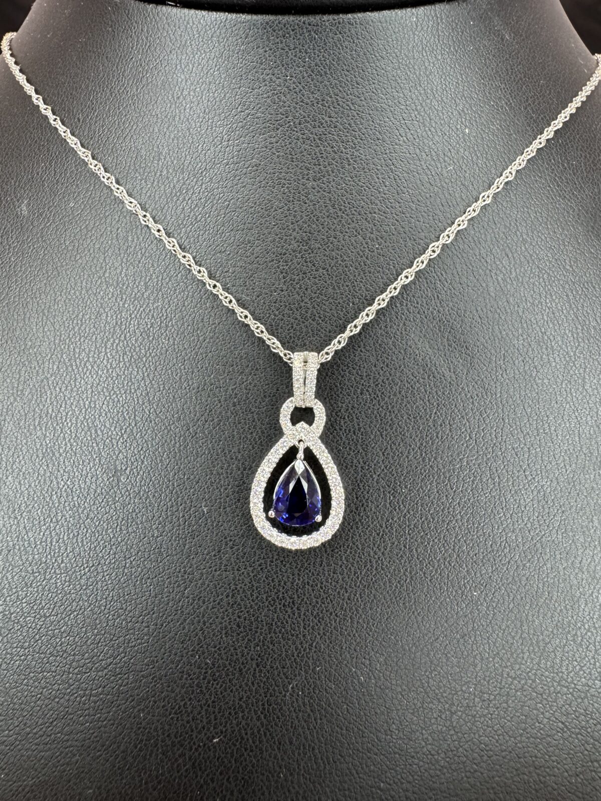 Pear Shaped 18kt White Gold Sapphire and Diamond Halo Pendant