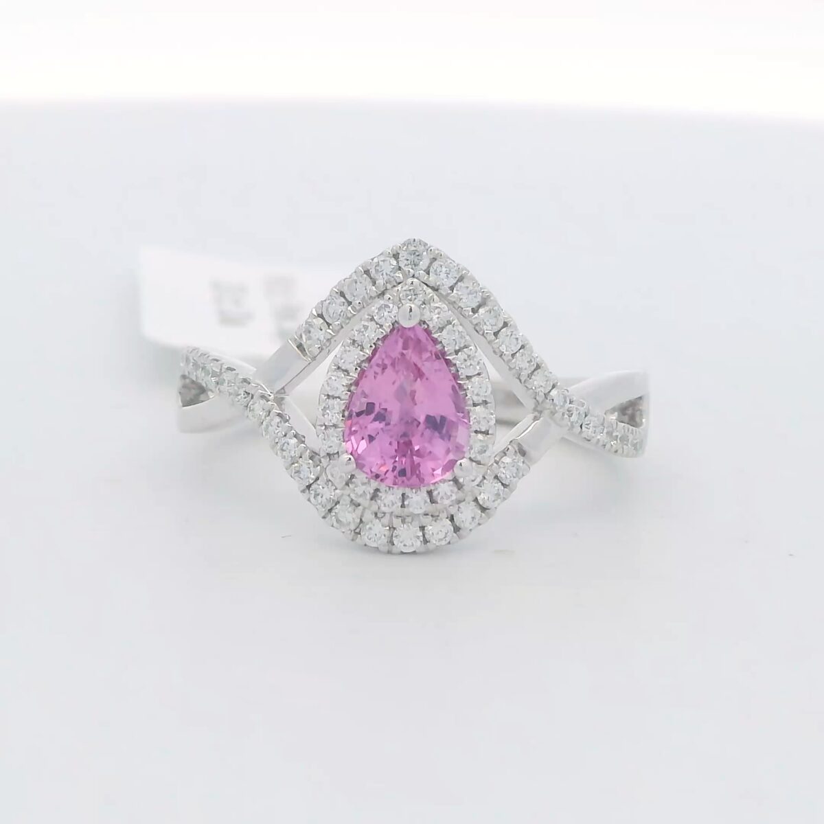 .90 ct. Pear Shaped Pink Sapphire & .33 tw. Diamond Ring in 14kt White Gold