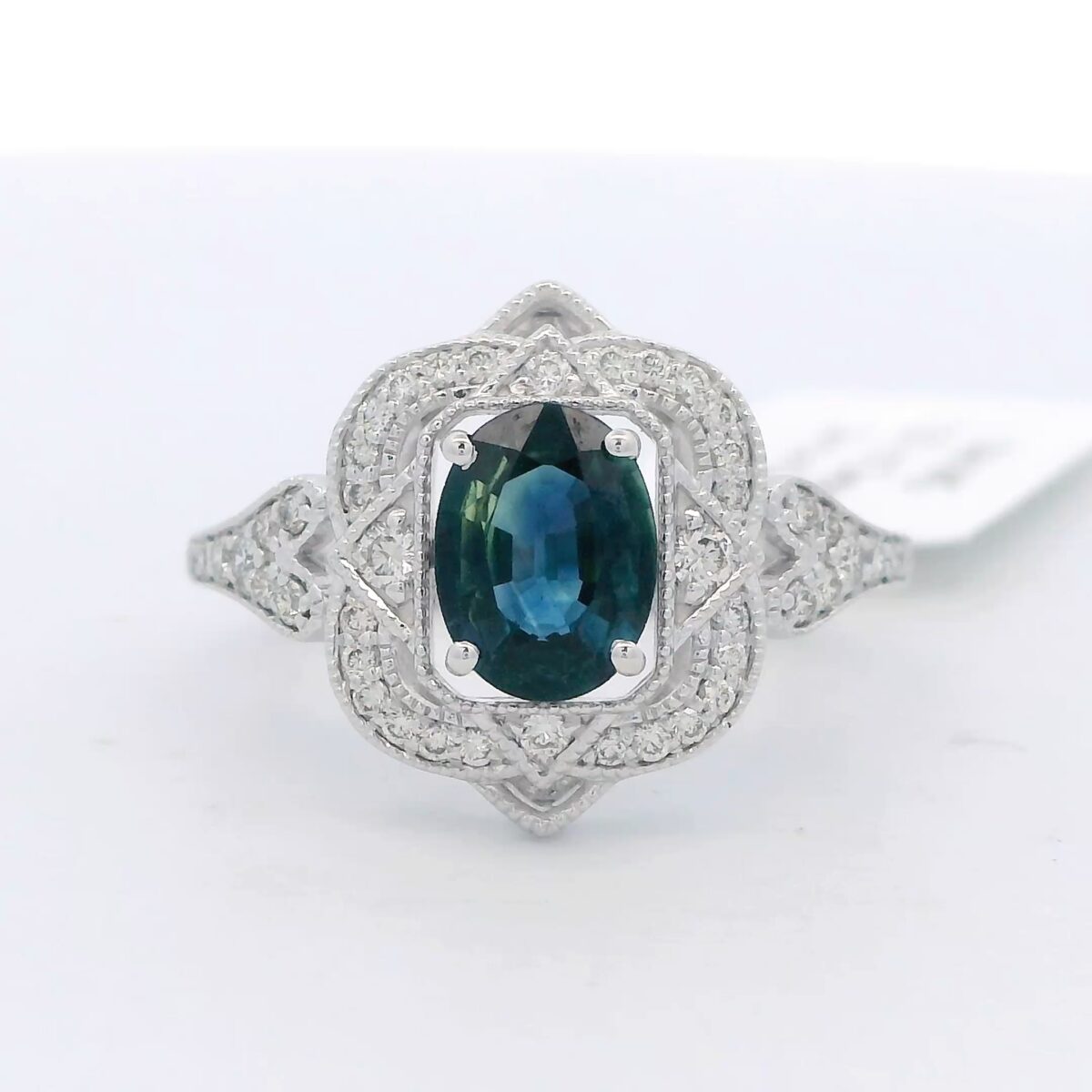 Vintage 14Kt WG Oval Sapphire and Diamond Ring