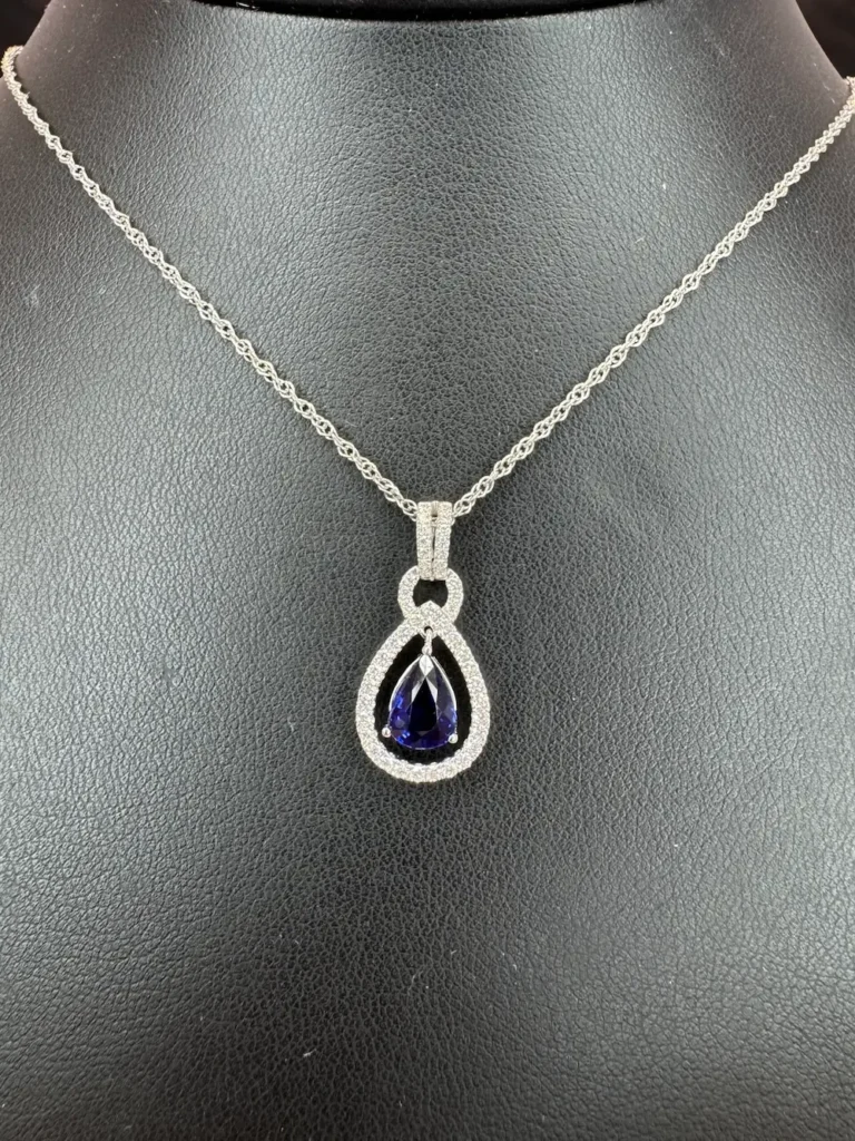Pear Shaped 18kt White Gold Sapphire & Diamond Halo Pendant