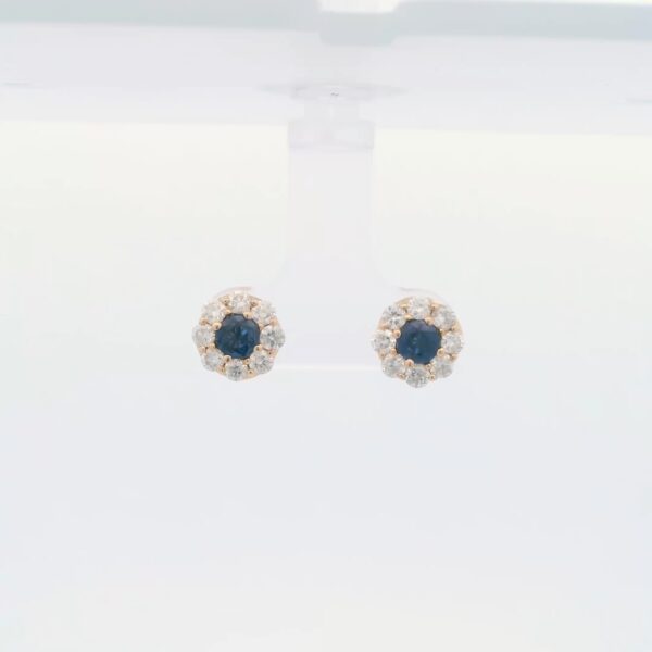 Ladies 14k Sapphire & Diamond Halo Stud Earrings