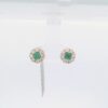 Ladies 14k Emerald & Diamond Halo Stud Earrings
