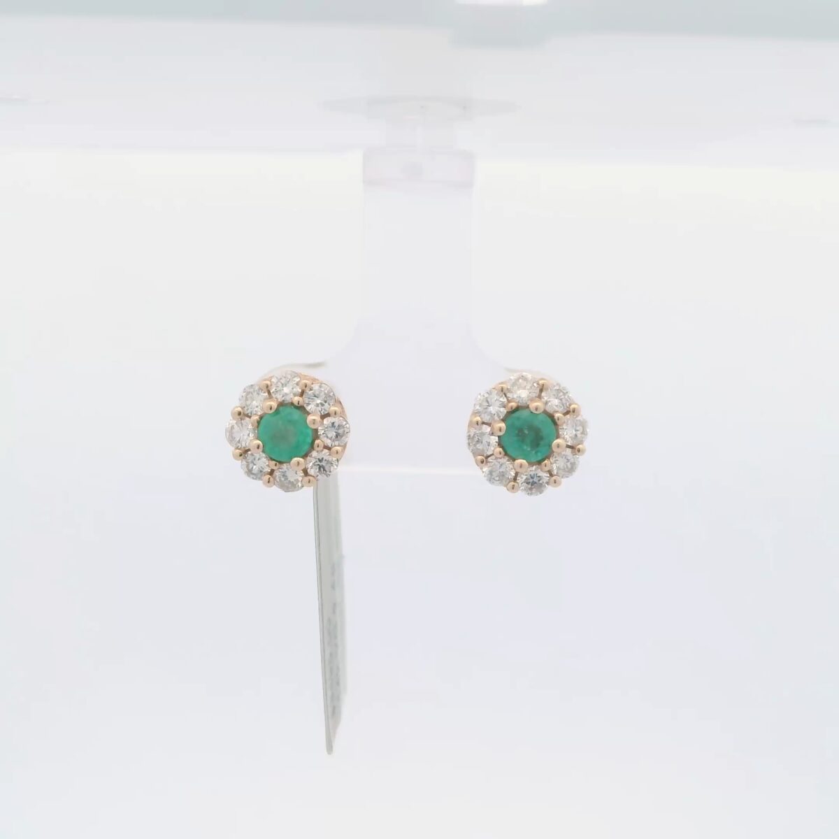 Ladies 14k Emerald & Diamond Halo Stud Earrings