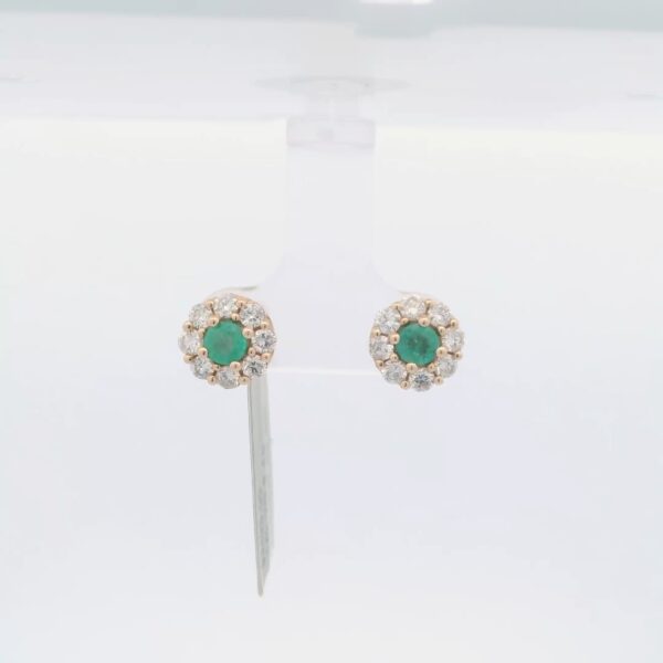 Ladies 14k Emerald & Diamond Halo Stud Earrings