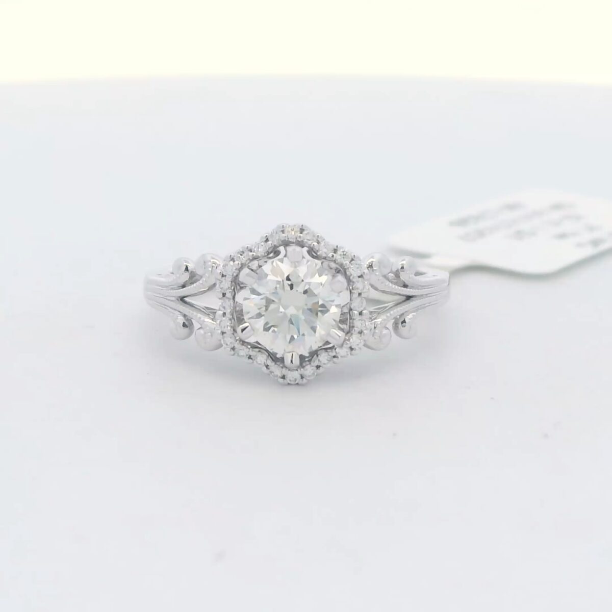 14K White Gold Diamond Engagement Ring w/ .82 ct. Round Diamond Center & Halo (.91 cttw.)
