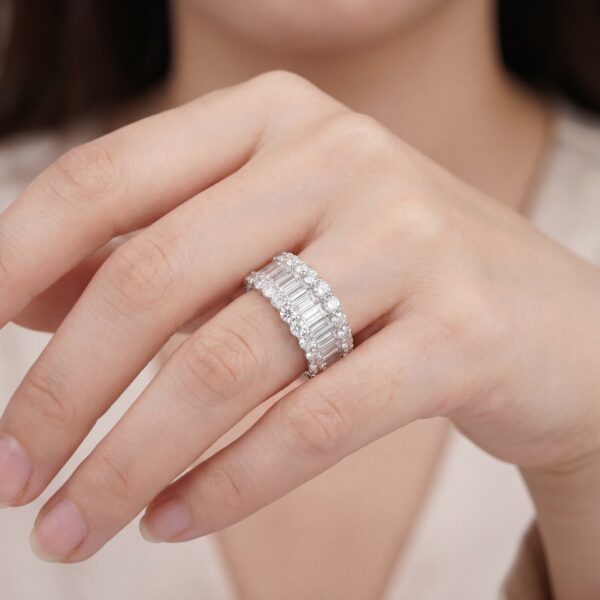 Ladies 14K White Gold 3 Row Diamond Anniversary Ring 3.01 cttw.