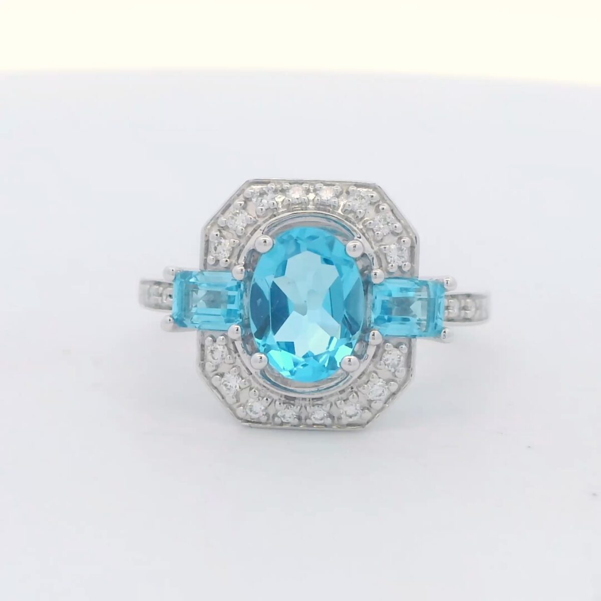 Ladies 14K White Gold Blue Topaz & Diamond Ring (1.90 cttw.) AK-D5923