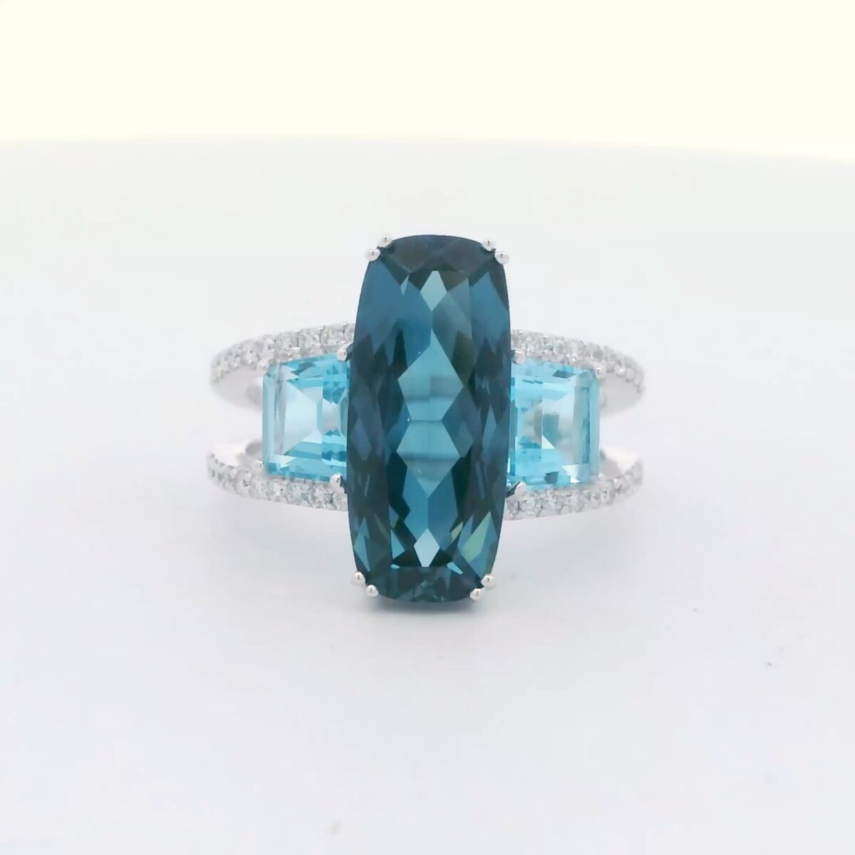Ladies 14K White Gold Blue Topaz & Diamond Ring (6.67 cttw.) AK-D5763