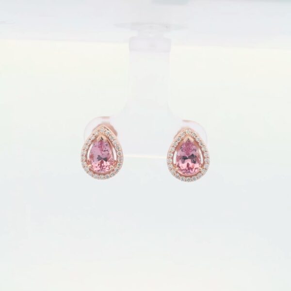 14K Rose Gold Stud Earrings w/ Pear-Shaped Lotus Garnets & Diamonds