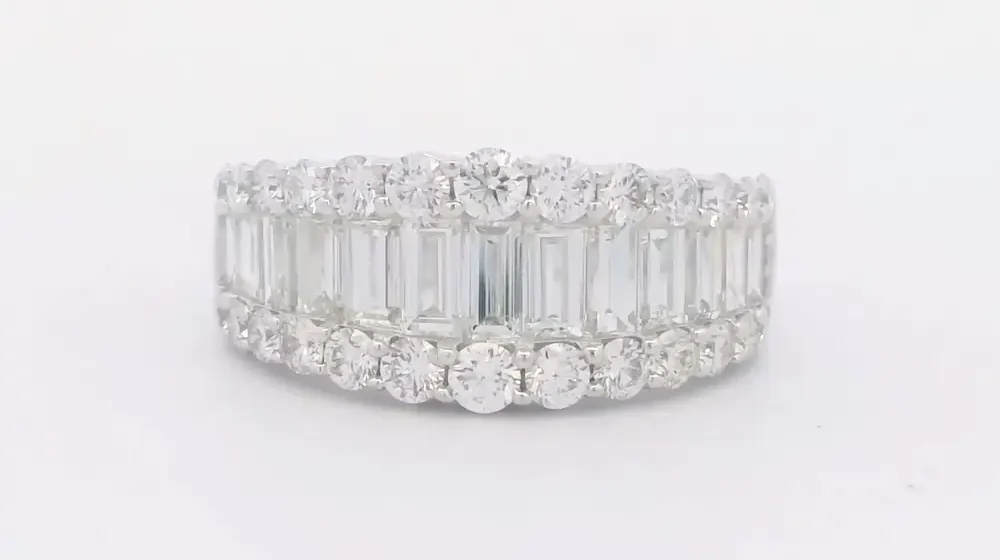 Ladies 14K White Gold 3 Row Diamond Anniversary Ring 3.01 cttw