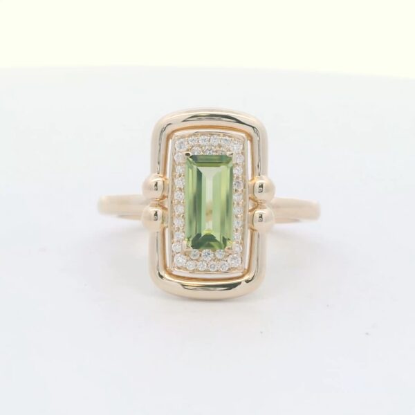 14K YG Emerald Cut Peridot & Diamond Ring (.84 cttw.)