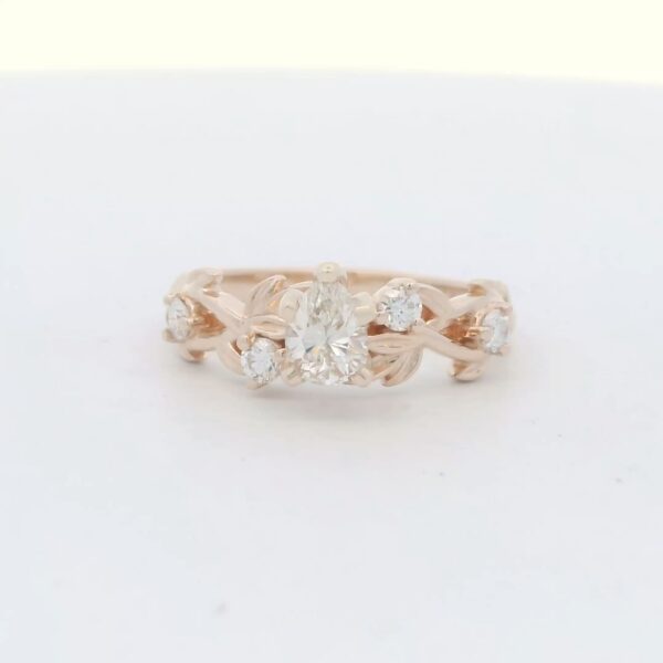 14K YG Floral Engagement Ring w/ Pear Shaped Center Diamond