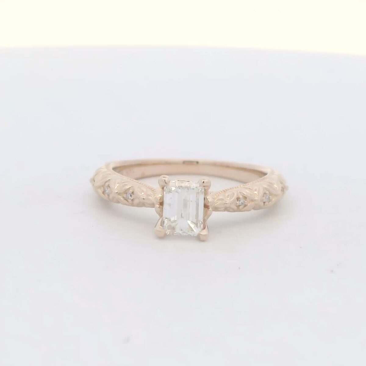 14K YG Engagement Ring w/ Emerald Cut Center Diamond