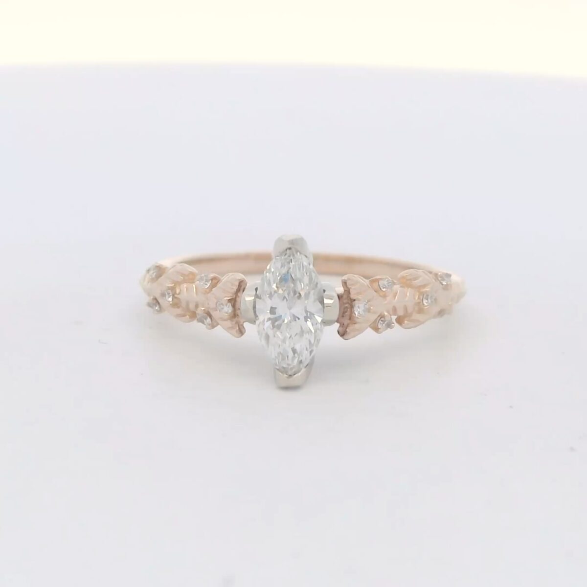 14K YG Floral Engagement Ring w/ Marquise Center Diamond