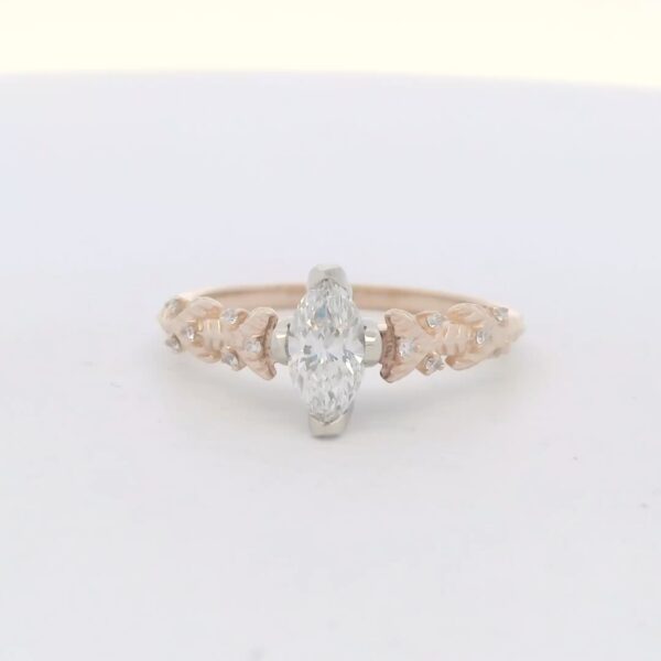 14K YG Floral Engagement Ring w/ Marquise Center Diamond
