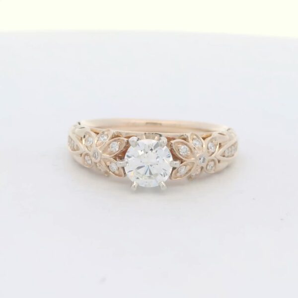 14K YG Floral Engagement Ring w/ Round Center Diamond