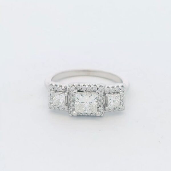 14K WG Past, Present, & Future Princess Cut Diamond Engagement Ring w/ Halos (1.22 cttw.)