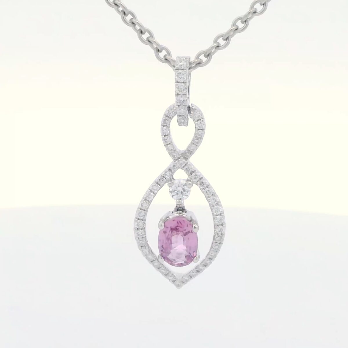 14K WG Oval Pink Sapphire & Diamond Pendant (.86 cttw.)
