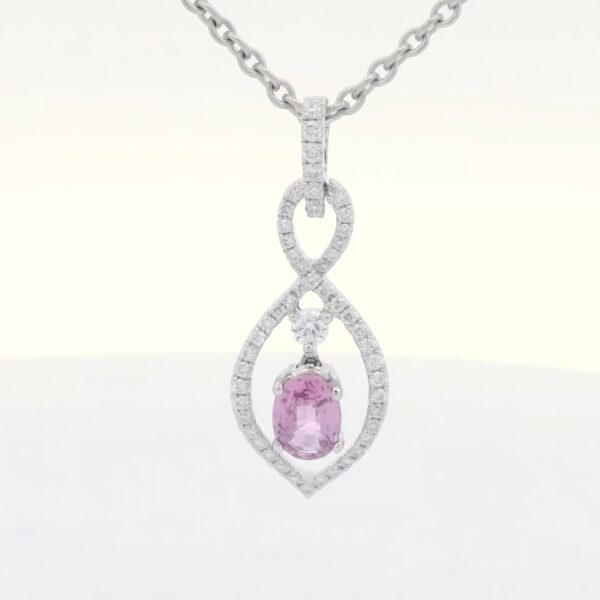 14K WG Oval Pink Sapphire & Diamond Pendant (.86 cttw.)