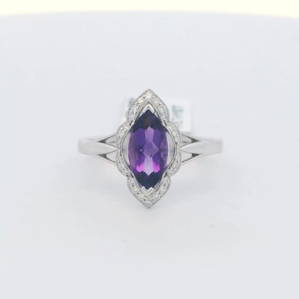 14K WG Amethyst Cocktail Ring w/ Diamond Accents (1.06 tw.)