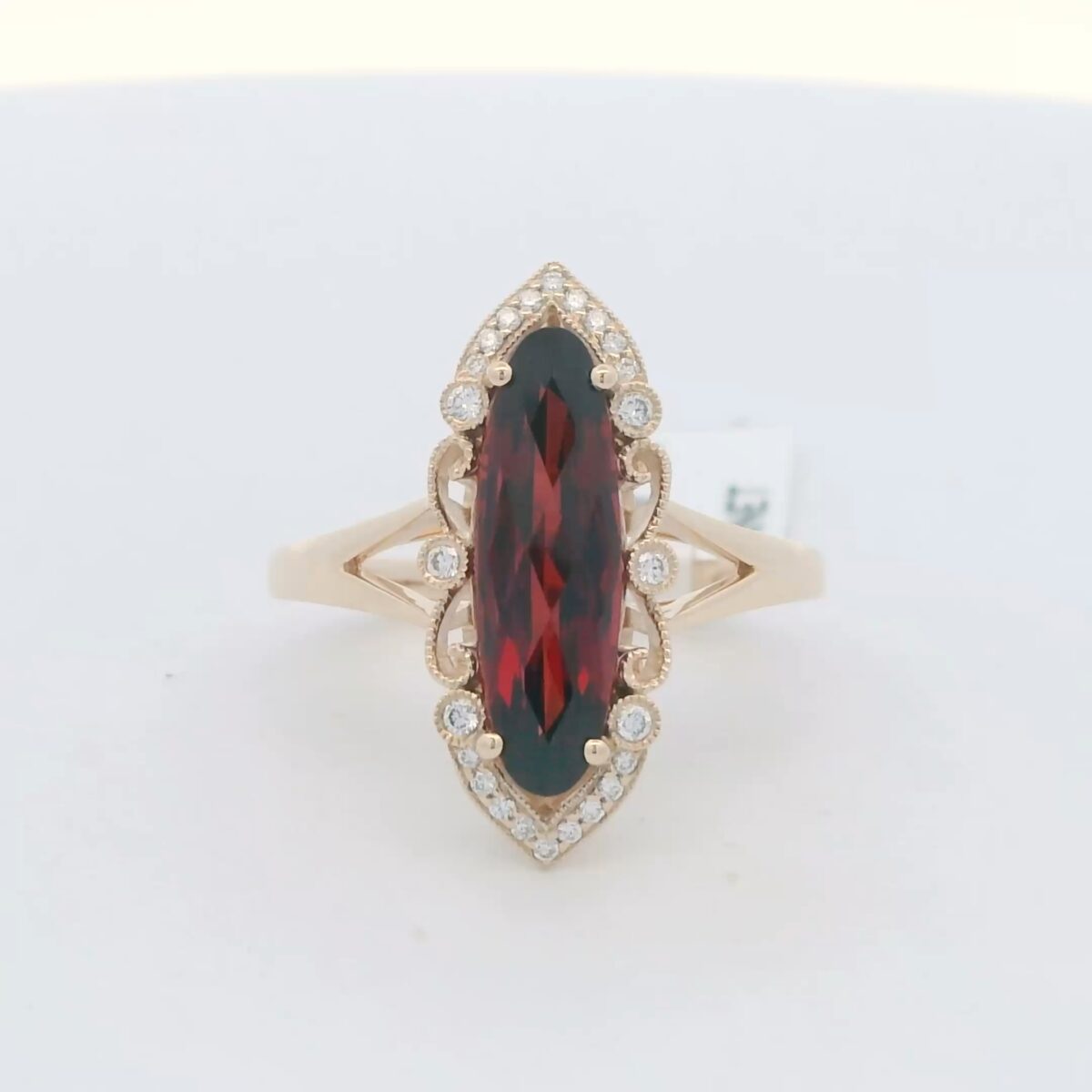 14K YG Ring w/ 2.58 ct. Oval Red Garnet & .12 tw. Diamonds