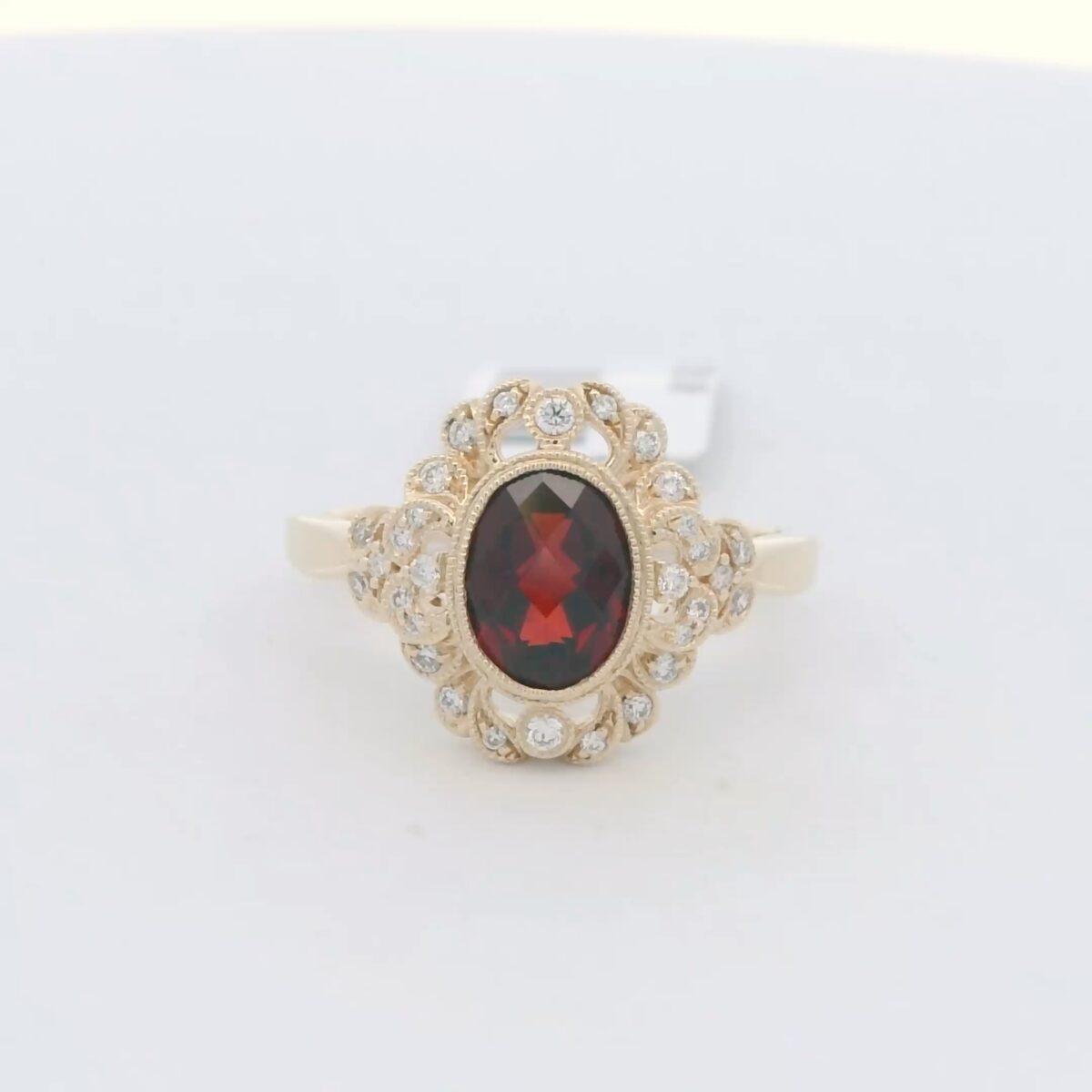14K YG Cocktail Ring w/ 1.40 ct. Red Garnet & .16 tw. Diamonds