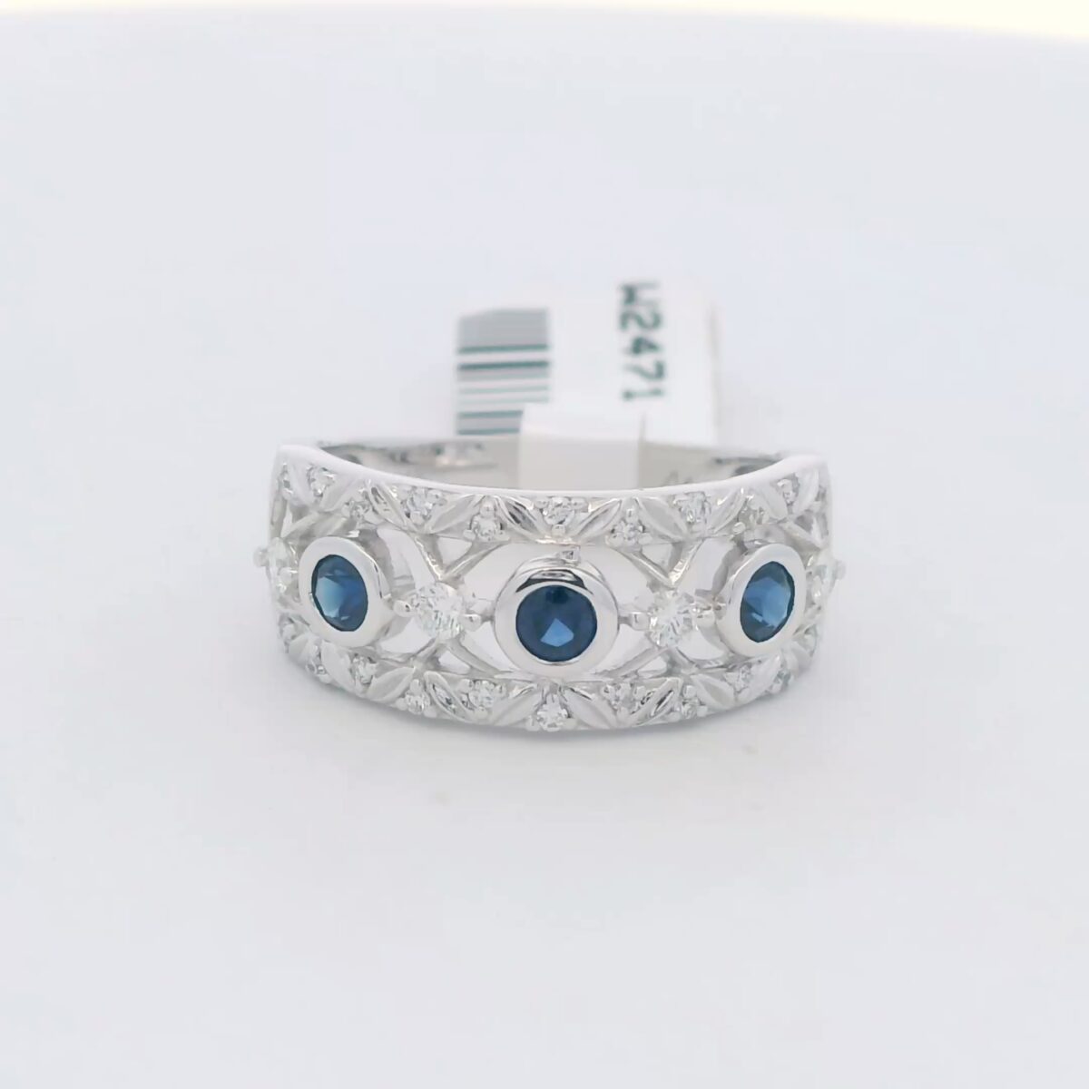 14K WG Ring w/ .39 tw. Blue Sapphires & .32 tw. Round Diamonds