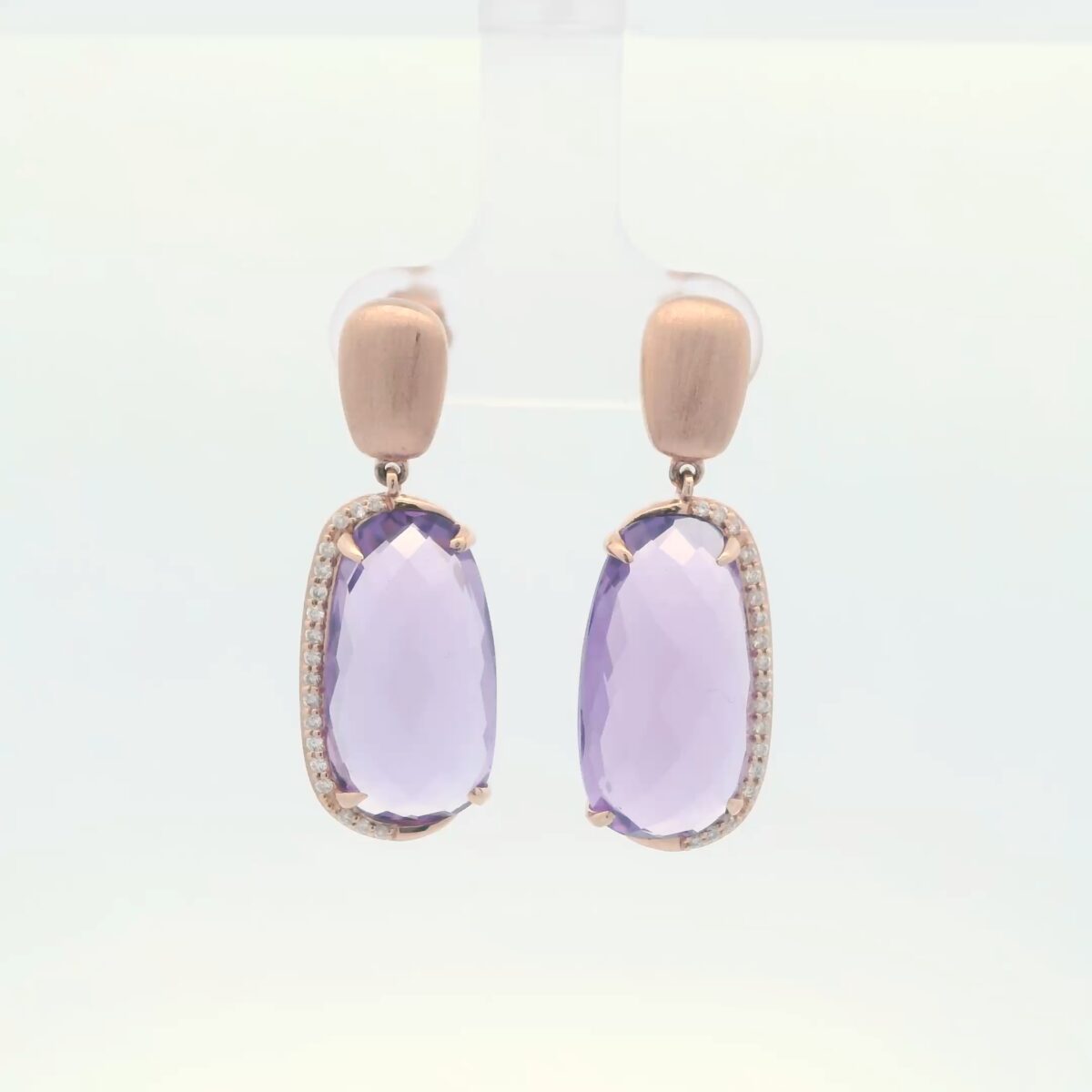 14K RG Dangle Earrings w/ 14.32 tw. of Amethysts & .20 tw. of Diamonds
