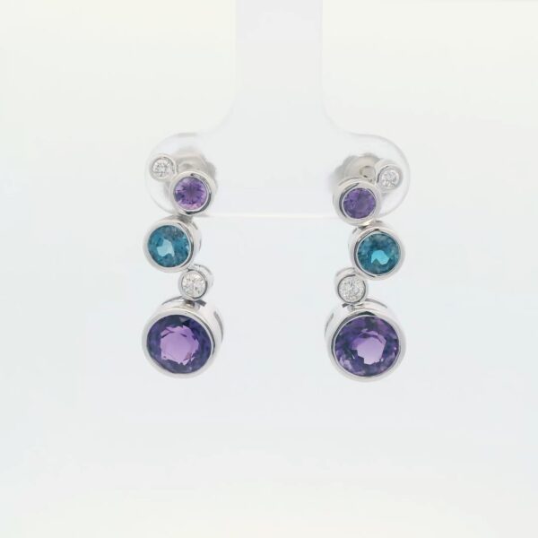 14K WG Earrings w/ Round Amethysts, London Blue Topaz, & Diamonds (2.30 cttw.)
