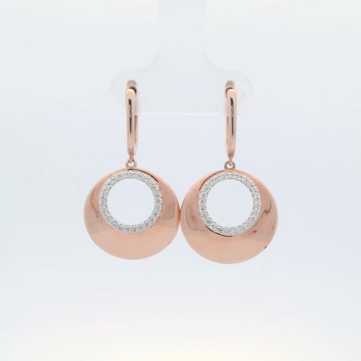 14K RG Dangle Hoop Earrings w/ .25 tw. Round Diamonds