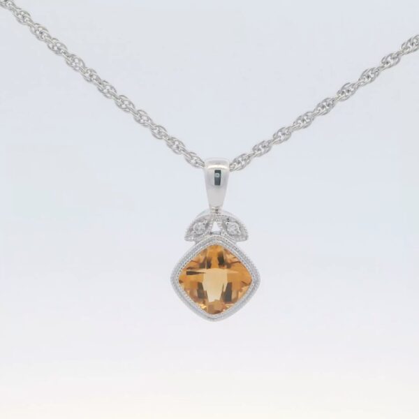 14K White Gold Necklace w/ Cushion Shaped Citrine (.91 tw.)