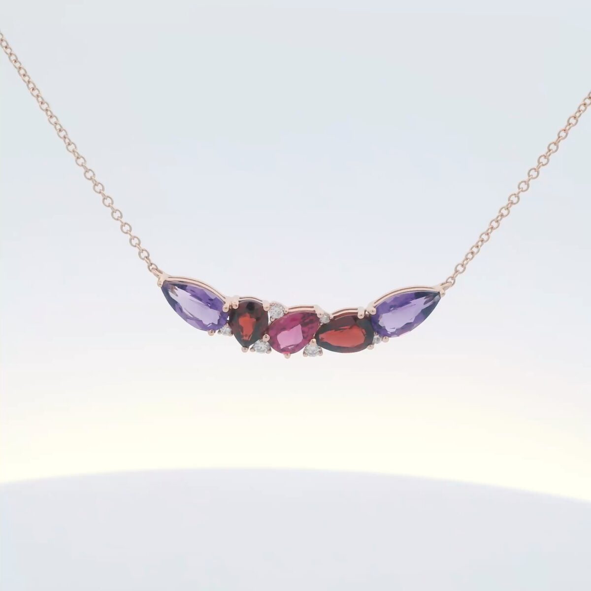 14K Rose Gold Necklace w/ Pear-Shaped Amethysts, Garnets, and Pink Tourmaline (2.19 tw.)