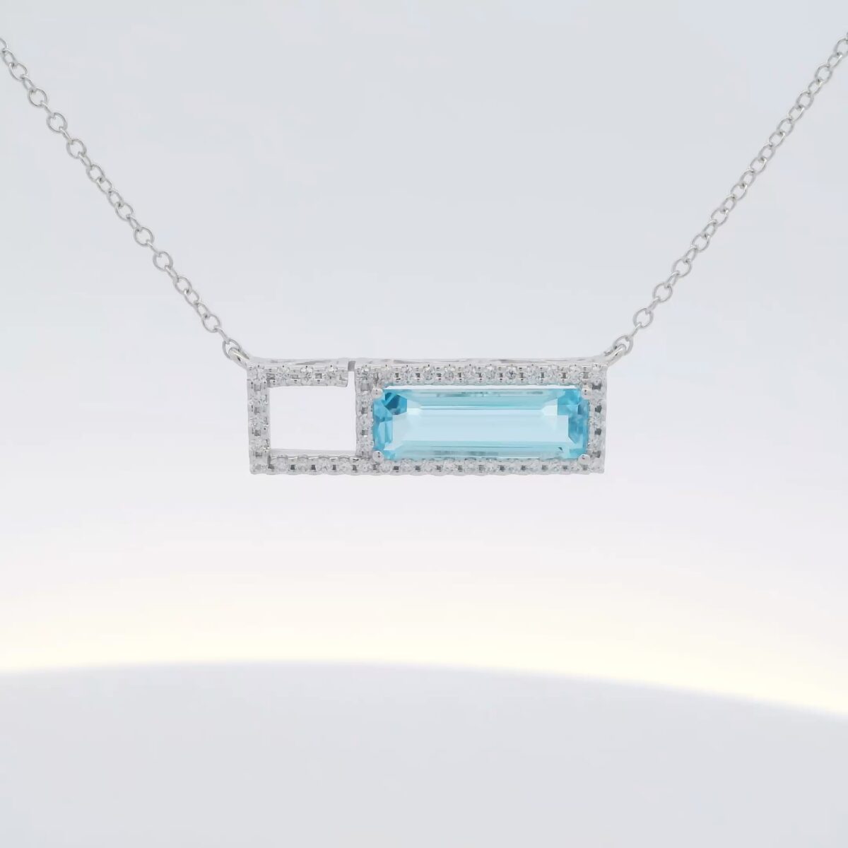 14K WG Necklace w/ 1.44 ct. Blue Topaz & .16 tw. Diamonds