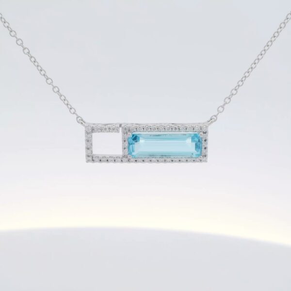 14K WG Necklace w/ 1.44 ct. Blue Topaz & .16 tw. Diamonds