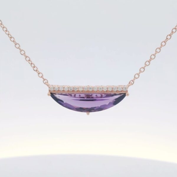 14K Rose Gold Chain Necklace w/ 2.18 ct. Half-Moon Shaped Amethyst & .10 tw. Diamonds