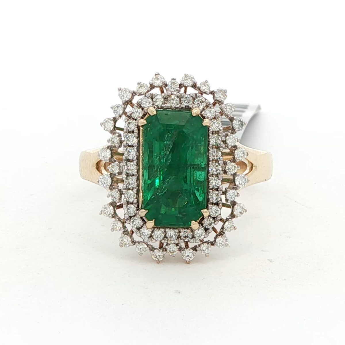 14K YG Cocktail Ring w/ 2.72 ct. Colombian Emerald & .44 tw. Round Diamonds
